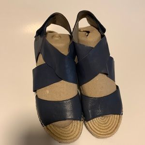 Eileen Fisher slate, blue leather wedge sandals